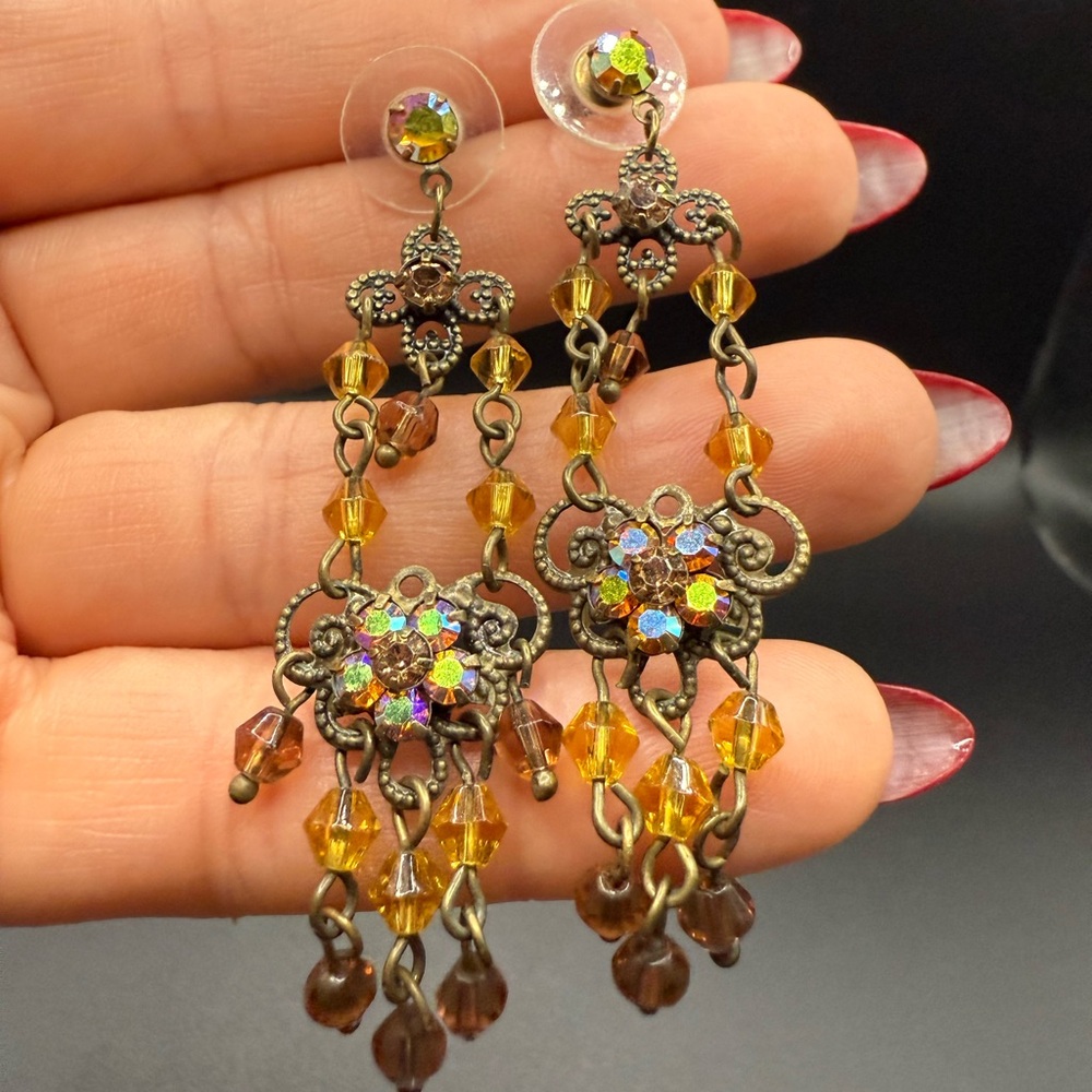Bold Gold and Brown Dangle Statement Earrings
